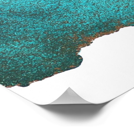 抽象芸術ターコイズティール（緑がかった色）金ゴールドアルコールインク ポスター (角)