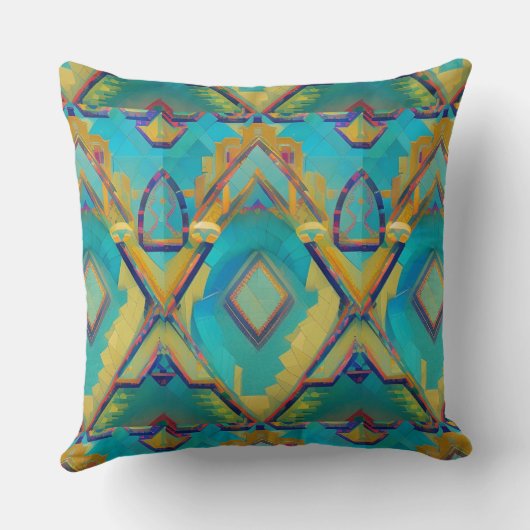 抽象芸術ターコイズモロッコモザイク子猫声 クッション (裏面)