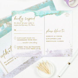 抽象芸術ターコイズラベンダモダンー金ゴールドアートRSVP ポストカード