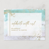 抽象芸術ターコイズラベンダモダンー金ゴールドアートRSVP ポストカード (正面)