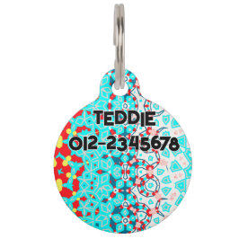 抽象芸術ターコイズ赤連絡黄(No) ペット ネームタグ