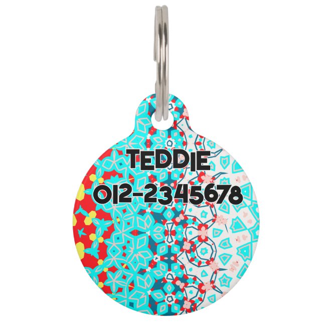 抽象芸術ターコイズ赤連絡黄(No) ペット　ネームタグ (正面)