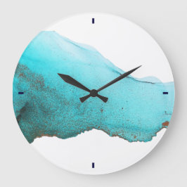 抽象芸術ターコイズ金ゴールドアルコールインクアート ラージ壁時計
