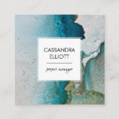 抽象芸術ターコイズ&金ゴールドアルコールインクリキッドアート スクエア名刺 (正面)