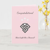 抽象芸術ダイヤモンドの形(ピンクのお祝い) カード (黄色い花)