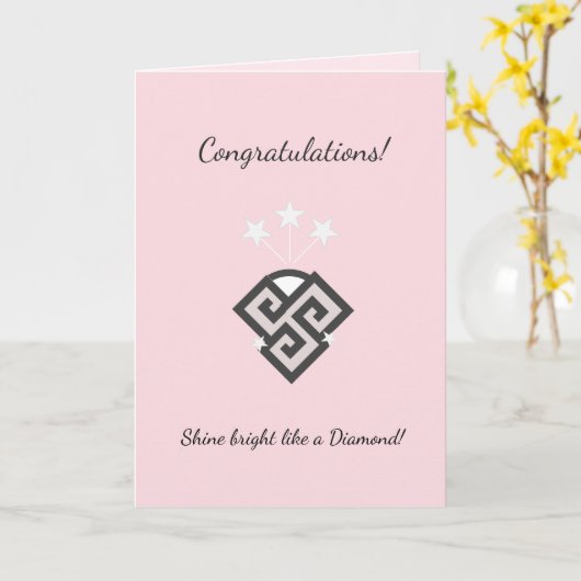 抽象芸術ダイヤモンドの形(ピンクのお祝い) カード (黄色い花)