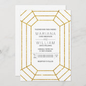 抽象芸術ダイヤモンド宝石金ゴールド白結婚金 招待状 (正面/裏面)