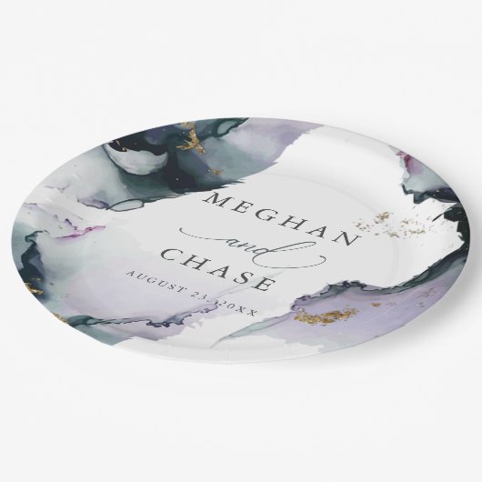 抽象芸術ダスティブルースモーキーアメジスト ペーパープレート (アングル)