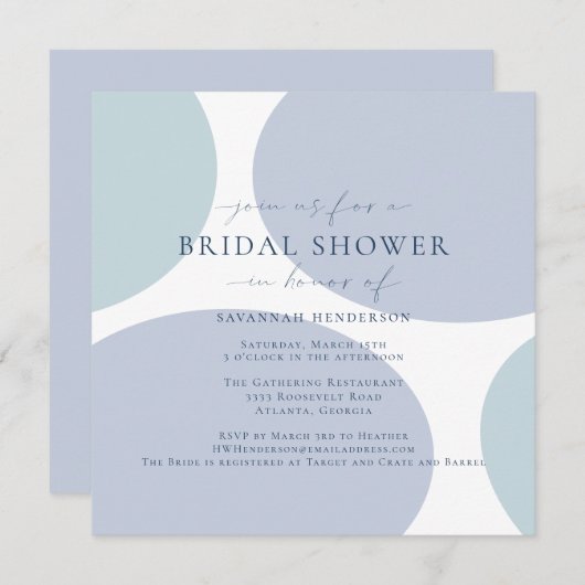 抽象芸術ダスティブルーブライダルシャワー 招待状 (正面/裏面)
