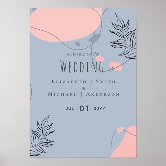 抽象芸術ダスティブルー赤面ピンク結婚ズ予算 ポスター (正面)