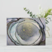 抽象芸術ダスティブルー&金ゴールドアルコールインクリキッドアート サンキューカード (スタンド正面)