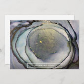 抽象芸術ダスティブルー&金ゴールドアルコールインクリキッドアート サンキューカード (正面/裏面)