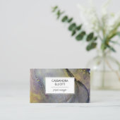 抽象芸術ダスティブルー&金ゴールドアルコールインクリキッドアート 名刺 (スタンド正面)