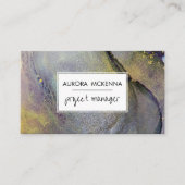 抽象芸術ダスティブルー&金ゴールドアルコールインクリキッドアート 名刺 (正面)