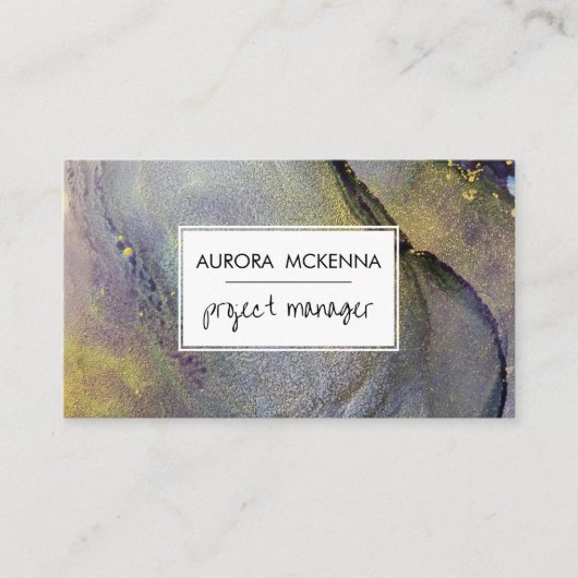 抽象芸術ダスティブルー&金ゴールドアルコールインクリキッドアート 名刺 (正面)