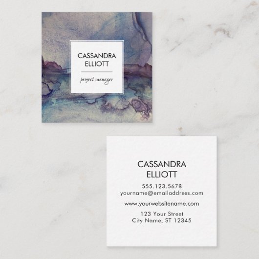 抽象芸術ダストブルーパープルアルコールインクリキッドアート スクエア名刺 (正面/裏面)