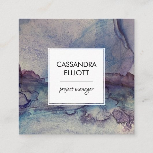 抽象芸術ダストブルーパープルアルコールインクリキッドアート スクエア名刺 (正面)
