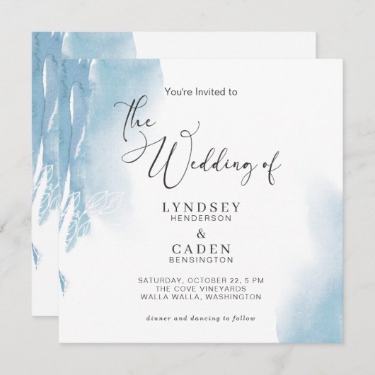 抽象芸術ダストブルーフローラ水結婚色の成分 招待状 (正面/裏面)