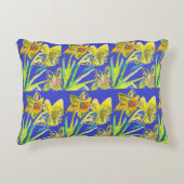 抽象芸術ダッフォディルイエローブルーフラワーズフローラアート アクセントクッション (正面)