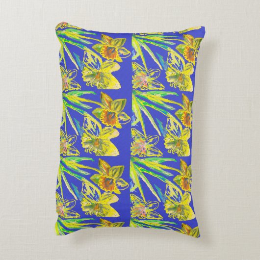 抽象芸術ダッフォディルイエローブルーフラワーズフローラアート アクセントクッション