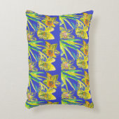 抽象芸術ダッフォディルイエローブルーフラワーズフローラアート アクセントクッション (正面(垂直))