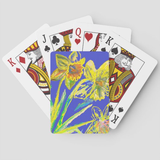抽象芸術ダッフォディルイエローブルーフラワーズフローラアート トランプ (裏面)