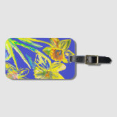 抽象芸術ダッフォディルイエローブルーフラワーズフローラアート ラゲッジタグ (正面横)