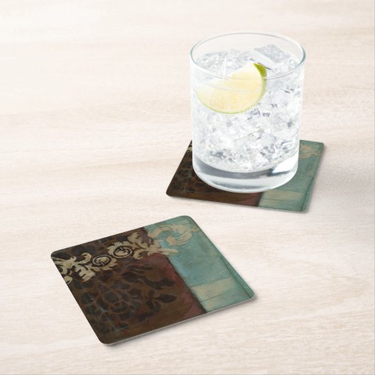抽象芸術ダマスクタペストリーbyジェニファー・ゴルdberger スクエアペーパーコースター (インサイチュ)