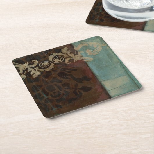 抽象芸術ダマスクタペストリーbyジェニファー・ゴルdberger スクエアペーパーコースター (アングル)