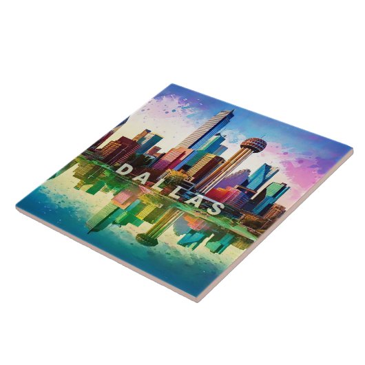 抽象芸術ダラススカイラインアートモダンシティスケープ タイル (側面)