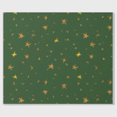 抽象芸術ダークグリーンとゴールデンスターズ ラッピングペーパー (フラット)