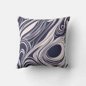 抽象芸術ダークブルーとグレーの液体スワールデザイン クッション (裏面)