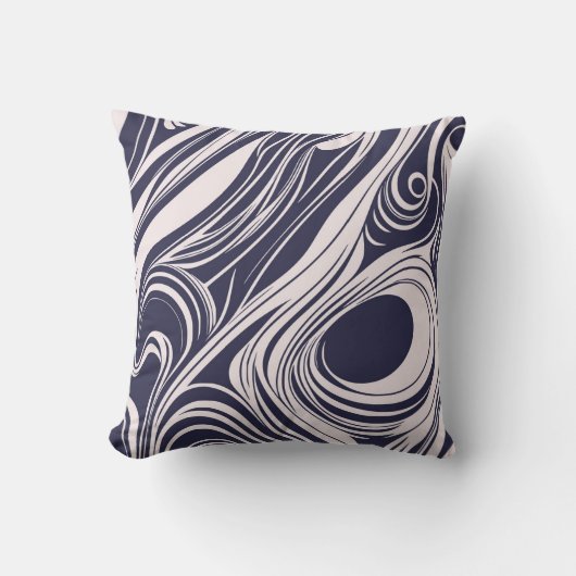 抽象芸術ダークブルーとグレーの液体スワールデザイン クッション (正面)