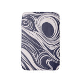 抽象芸術ダークブルーとグレーの液体スワールデザイン バスマット (正面縦)