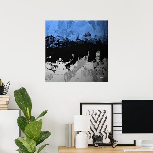 抽象芸術ダークブルーとグレープスター ポスター (ホームオフィス)