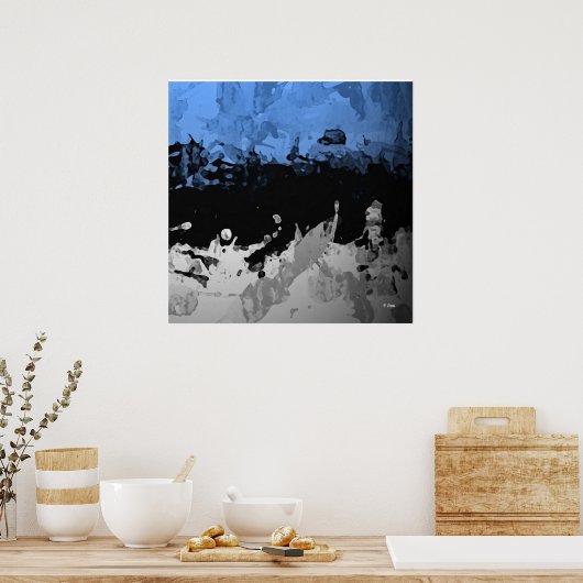 抽象芸術ダークブルーとグレープスター ポスター (キッチン)