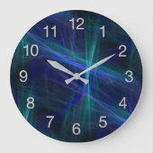 抽象芸術ダークブルーグリーンミストフラクタル ラウンド壁時計 (正面)