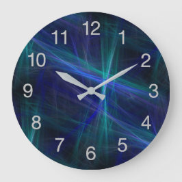 抽象芸術ダークブルーグリーンミストフラクタル ラウンド壁時計