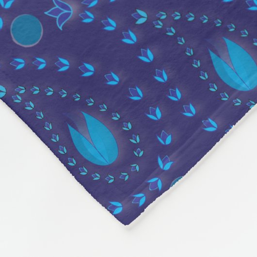 抽象芸術ダークブルーペイズリーチューリップフローラルパターン フリースブランケット (角)