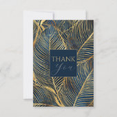 抽象芸術ダークブルー金ゴールド流体アー絵画ト サンキューカード (正面)