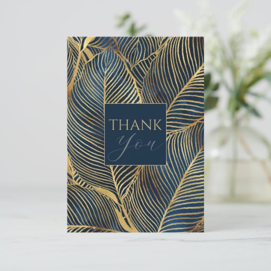 抽象芸術ダークブルー金ゴールド流体アー絵画ト サンキューカード (スタンド正面)