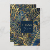抽象芸術ダークブルー金ゴールド流体アー絵画ト サンキューカード (正面/裏面)