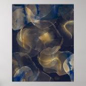 抽象芸術ダークブルー金ゴールド流体アー絵画ト ポスター (正面)