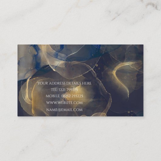抽象芸術ダークブルー金ゴールド流体アー絵画ト 名刺 (裏面)
