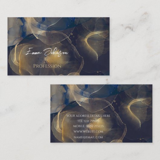 抽象芸術ダークブルー金ゴールド流体アー絵画ト 名刺 (正面/裏面)