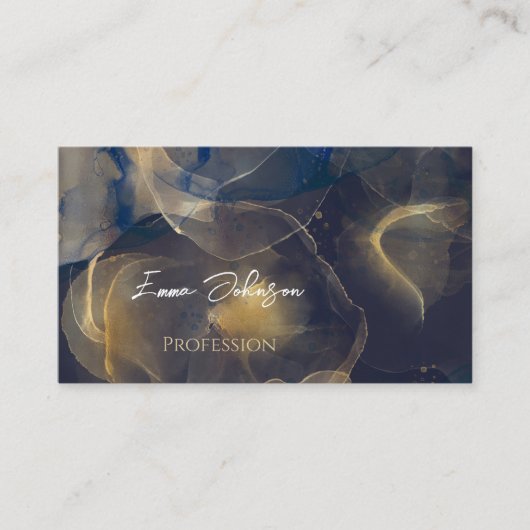 抽象芸術ダークブルー金ゴールド流体アー絵画ト 名刺 (正面)