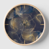 抽象芸術ダークブルー金ゴールド流体アー絵画ト 壁時計 (正面)