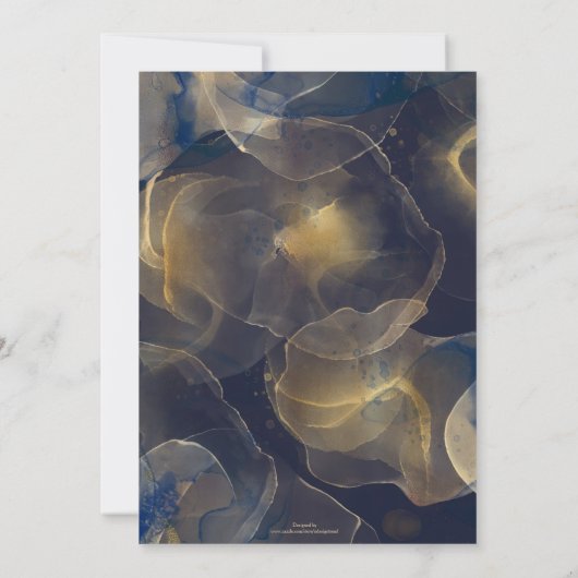 抽象芸術ダークブルー金ゴールド流体アー絵画ト 招待状 (裏面)
