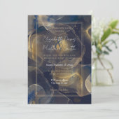 抽象芸術ダークブルー金ゴールド流体アー絵画ト 招待状 (スタンド正面)