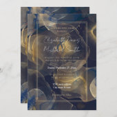 抽象芸術ダークブルー金ゴールド流体アー絵画ト 招待状 (正面/裏面)